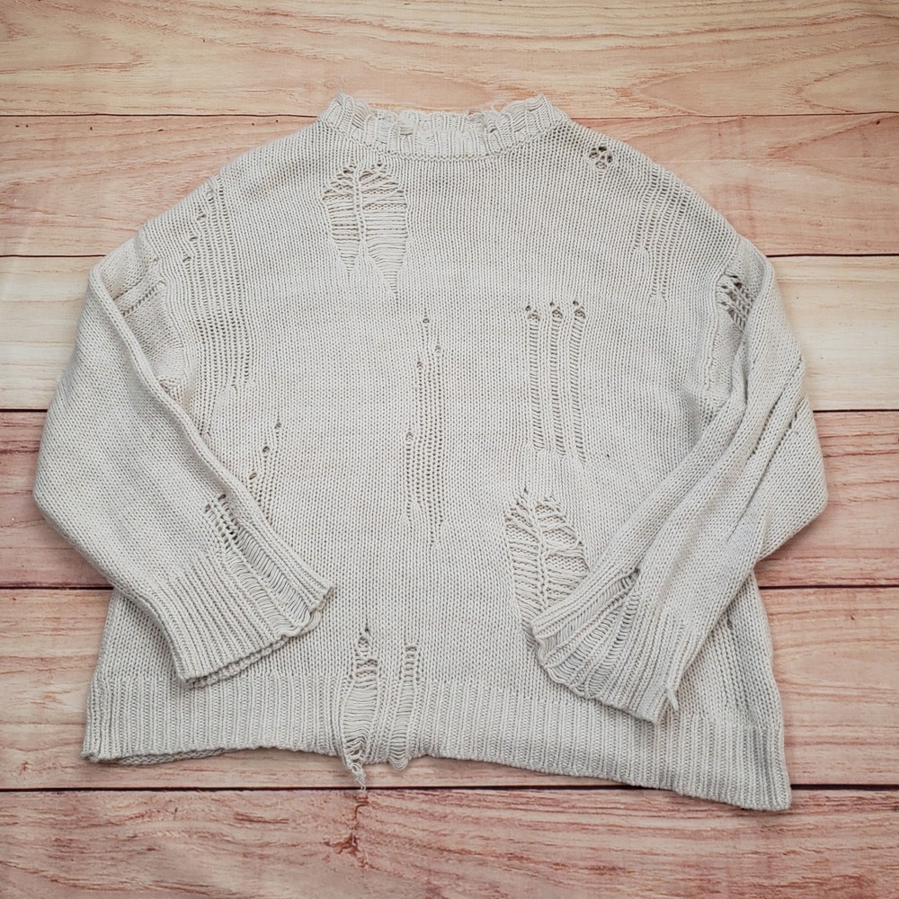 BDG Distressed Sweater Women XS Cream Urban Outfitters Shredded Knit Grunge